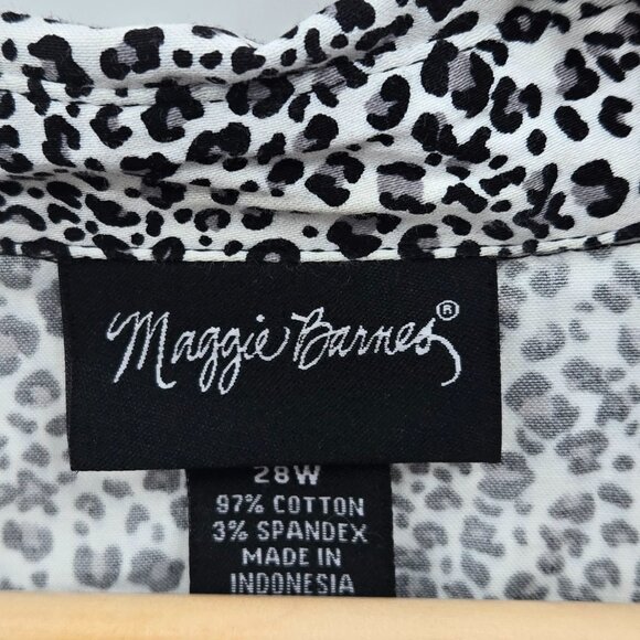 Maggie Barnes White Black Cheetah Animal Print Cotton Long Sleeved Blouse 26W - Picture 6 of 6